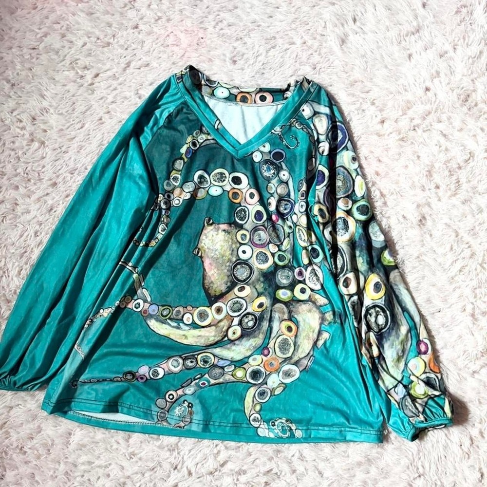 Octopus Ocean Science Teacher Weird Quirky Eclectic Printed Top Womens L Bold